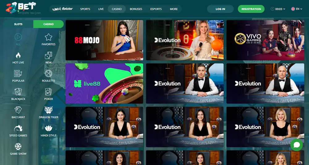 22Bet Table games Screenshot